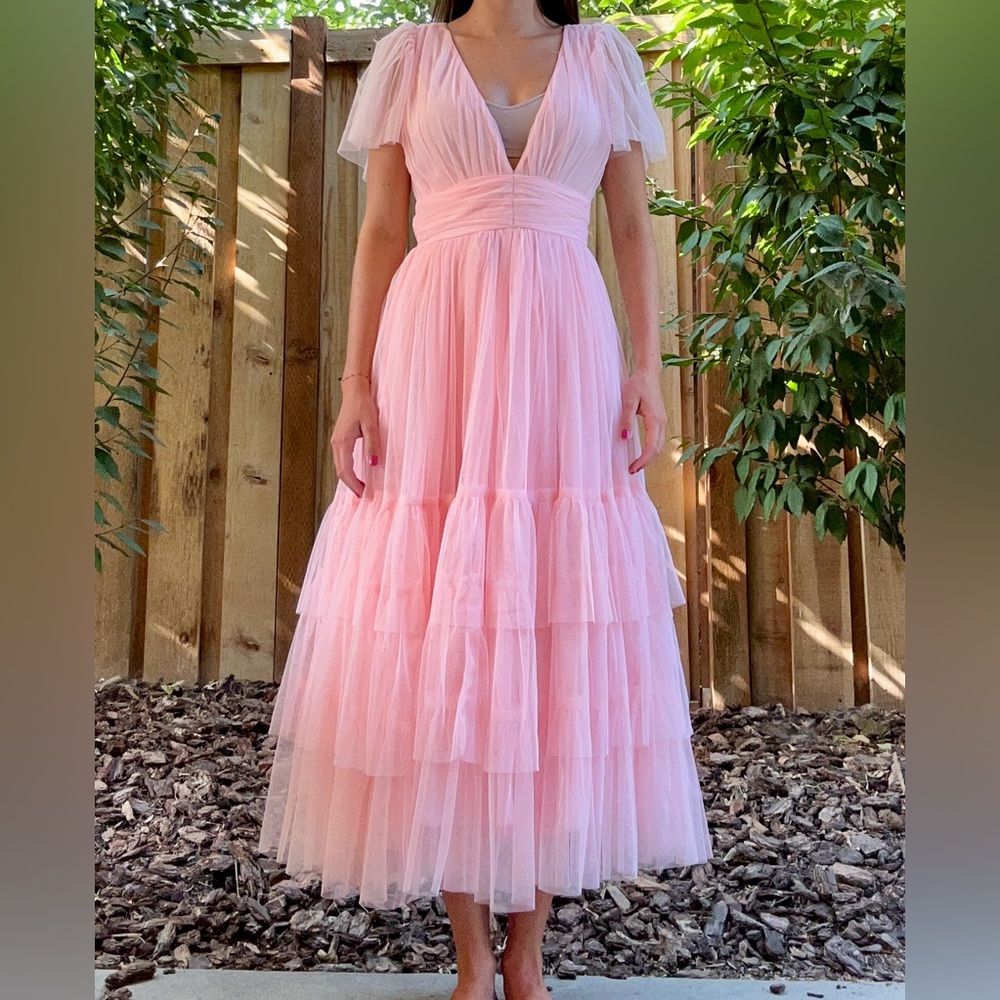 Elegant Pink Tulle Maxi Dress